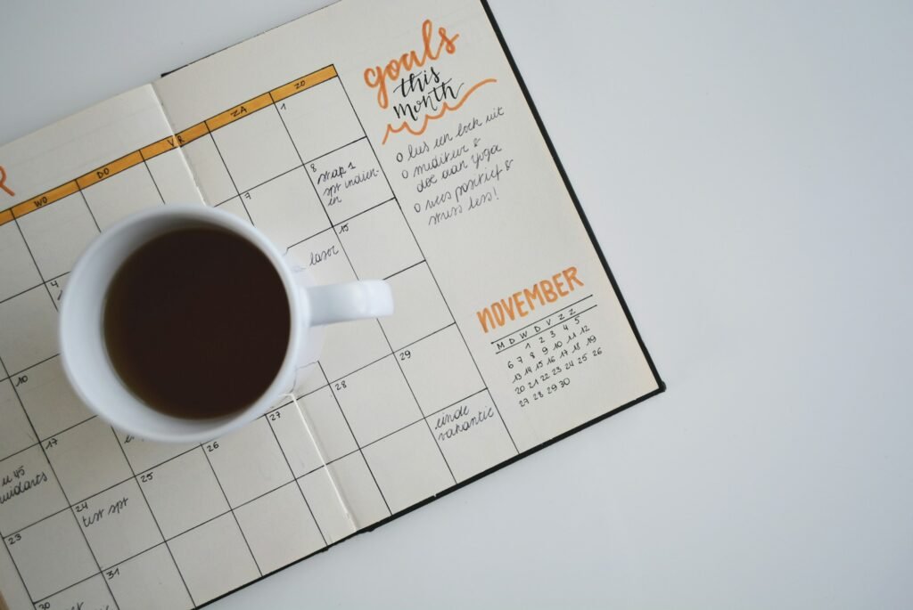 Coffee on a monthly planner