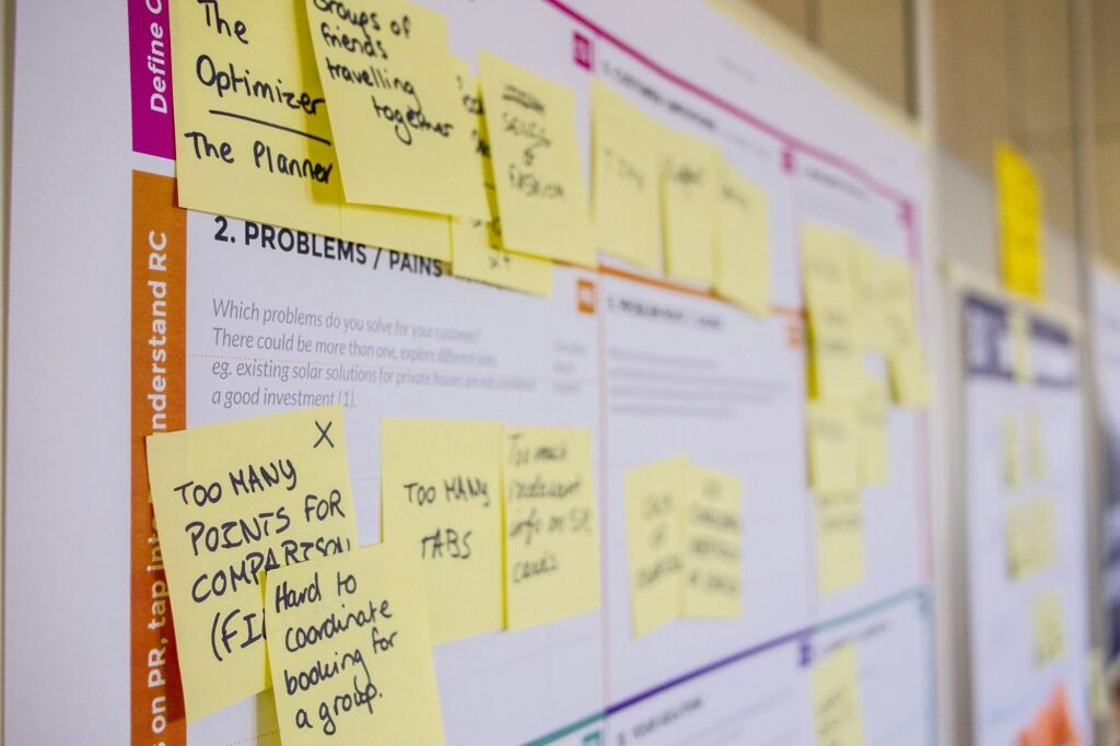 Planning board with sticky notes